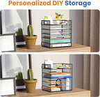 Daltack 6 Tier Paper Organizer for Desk, Paper Letter Tray Organizer for Desks, Mesh Desk File Organizers with Handle for Office, Home, School, Black, 2 Pack