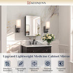 Keonjinn Black Medicine Cabinet 14 x 18 Inch, Assembly Needed, Small Bathroom Mirrored Medicine Cabinet, Lightweight, One Shelf Only, Freely Adjustable Shelves, Recessed or Wall Mount, Tempered Glass