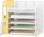 Lavatino Desk Organizer with File Holder, White 5-Tier Adjustable Paper Letter Tray for Office or Home Desk Organizers