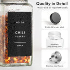 Glass Spice Jars with Label and Black Lids (24 x 4oz) Spice Containers with 240 Labels, Shaker Inserts, Steel Funnel, Empty Square Empty Square Seasoning Organizer