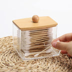 Tbestmax 2 Pack 10oz Qtip Holder Dispenser with Bamboo Lids, Big Clear Bathroom Organizer Accessories Decor for Storage-Qtips Cotton Ball Holder Apothecary Jars, Cotton Swabs, Floss Container