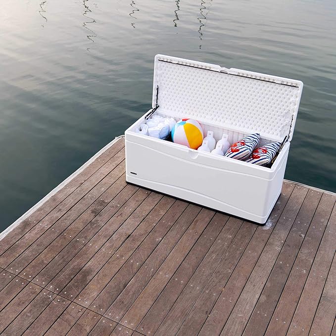 LIFETIME Outdoor Storage Deck Box, 130 Gallon, Arctic White, Lockable, UV-Protected, for Decks and Marine Docks