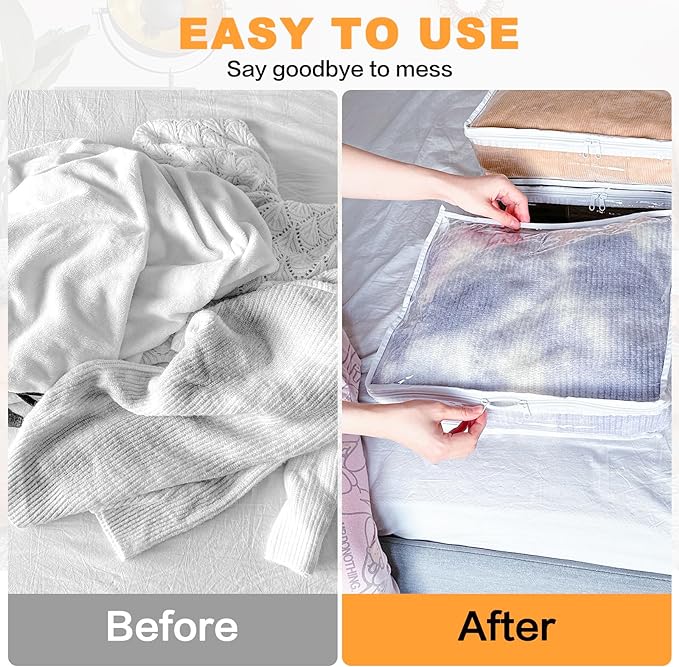 Clear Zippered Storage Bags Plastic Sweater Storage Bags with Zipper 6 Packs Clothing Organizer for Blankets Linen Sweater Bed Sheet Quilt Clothes Pillow (10.5 x 10.5 x 2.5 Inch)