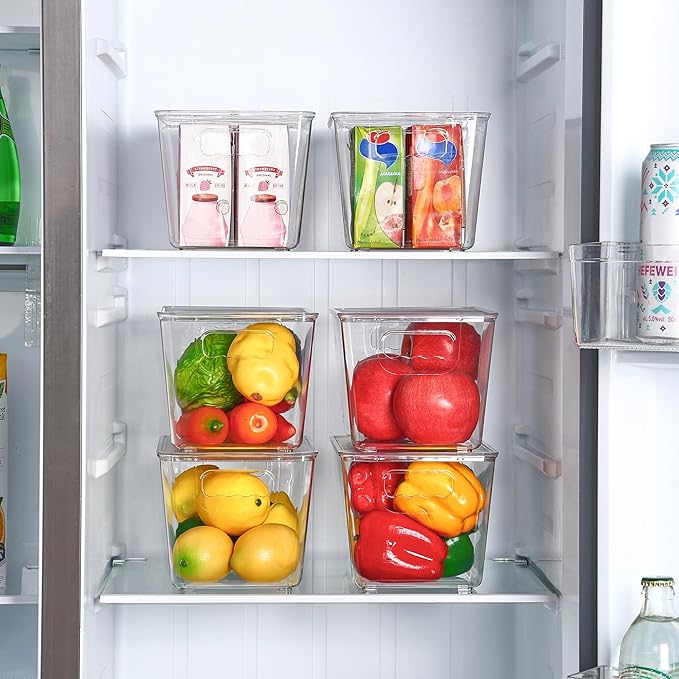 Vtopmart 1 Pack Clear Stackable Storage Bins with Lids, Medium Plastic Containers with Handle for Pantry Organizer and Storage,Perfect for Kitchen,Fridge,Cabinet, Closet,Bathroom Organization