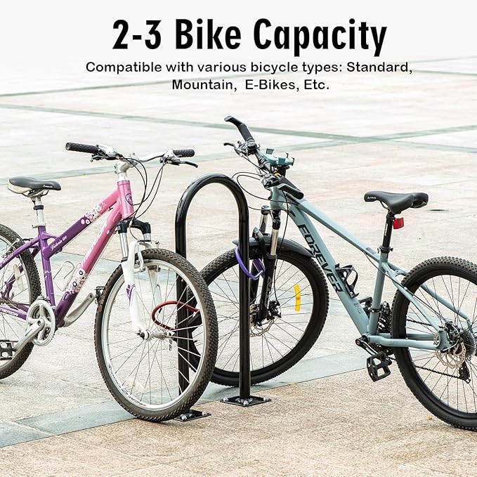 (1 Loop -2 Bike Capacity) Yariwiz Ground Bike Rack U Shaped Flange Mount Commercial Bike Rack for Outdoor, Stores, Parks and Schools, Steel Construction, Black Powder Coat Finish