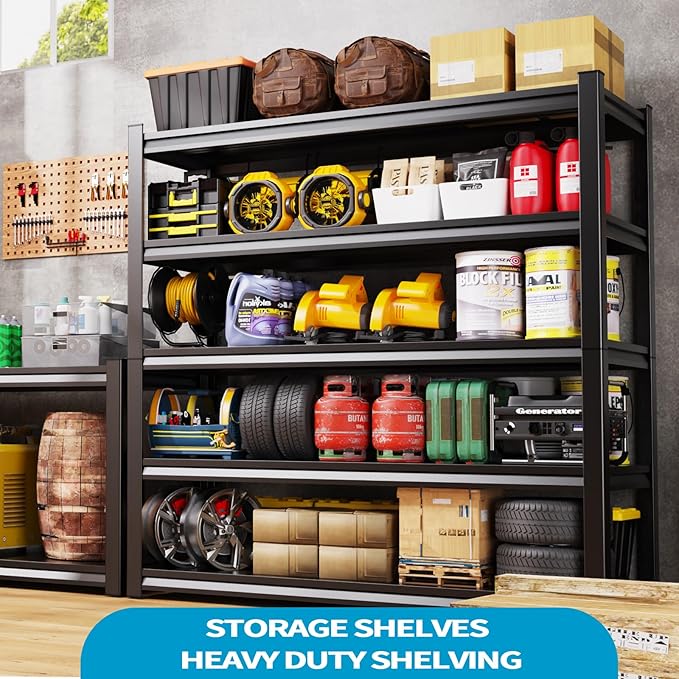 72''H Garage Shelving Heavy Duty 5-Tier Adjustable Storage Shelves Unit,3000 LBS Metal Utility Rack Shelf for Industries, Warehouses, Basement,Black (72''H x 36''W x 12''D)