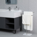 Free Standing Towel Rack for Bathroom - Brushed Nickel Finish - Stand Alone 2 Tier Stainless Steel Towel Rack for Bathroom Floor with Heavy Marble Base, Double T Shape Drying Stand for Towels