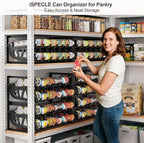 iSPECLE Expandable Can Organizer for Pantry, 2 Pack Large Capacity 120 Cans Can Storage Organizer Pantry Rack, Auto Rolling Dispenser & Stackable Wire Holder for Deep Pantry Shelves, Black