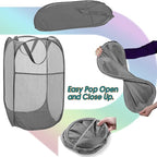 BATTOO Deluxe Strong Mesh Pop up Laundry Hamper Basket with Side Pocket for Laundry Room, Bathroom, Kids Room, College Dorm or Travel 3 x Grey