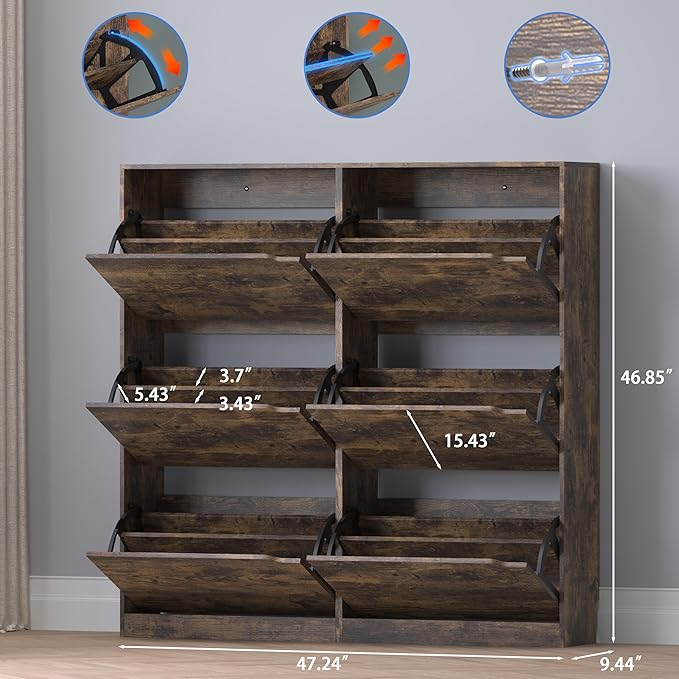Shoe Cabinet with 6 Flip Drawers, Slim Narrow Shoe Storage Cabinet, Freestanding Shoe Organizer for Entryway, Hallway, Foyer