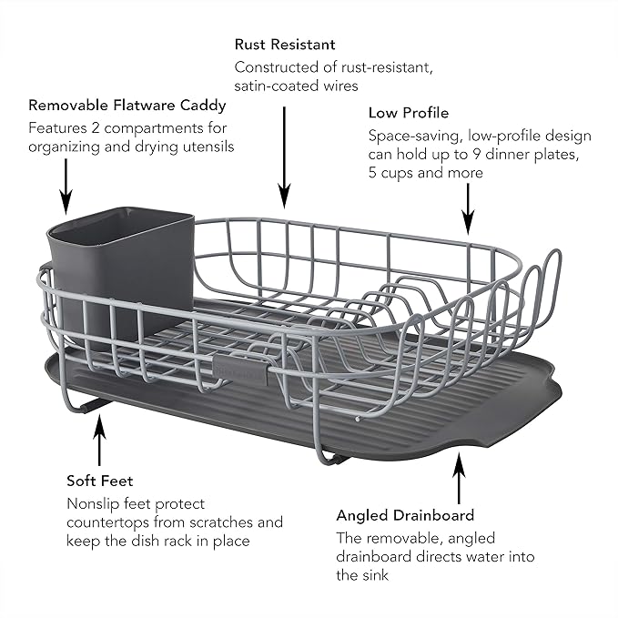 KitchenAid Low Profile Carbon Steel Dishrack, one size, Charcoal