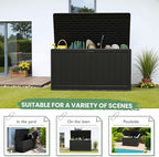 Greesum 150 Gallon HDPE Outdoor Storage Box - Waterproof, Large Capacity Deck Box with Removable Dividers for Patio, Yard, Garden Tools, Black