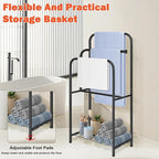 HarJue Towel Racks for Bathroom, 35" H Standing Towel Holder 3 Tier Metal Pool Towel Hanger Outdoor Floor with Storage Shelves for Blanket Bath Towel Drying (Matte Black)