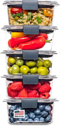 Rubbermaid Brilliance BPA-Free Food Storage Containers Multi Pack, 1.3 Cup Plastic Containers with Lids, 5 Pack, Leak Proof, Microwave & Dishwasher Safe