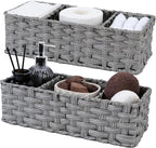 GRANNY SAYS Toilet Tray Tank Topper, Wicker Baskets for Storage, Set of 2 Waterproof Bathroom Basket for Organizing, Gray Bathroom Organization Baskets, 14¼" x 6" x 4¼"