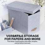 Bigso John File Box - File Storage Box and File Organizer for Important Paperwork - Durable Hanging File Box with Lid and Leather Handle - 7.36 in x 13.26 in x 10.51 in - Ash