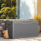 Greesum Outdoor Storage Box 100 Gallon Storage Bin with Lid for Patio Furniture, Garden Tools, Pool Supplies, Lockable, Waterproof and UV Resistant, Gray
