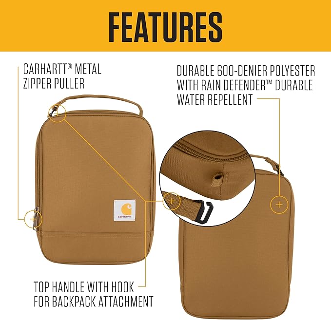 Carhartt Insulated Lunch Cooler For Men and Women, Fully Insulated Lunch Pale for Everyday Use, Black