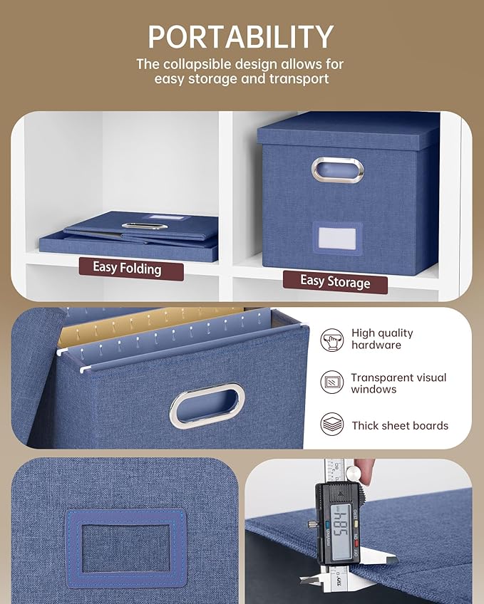 Oterri File Organizer with Lid, File Box, File Cabinet for Letter File Folder Storage, Hanging File Organizer for Office/Decor/Home,Document Organizer, 1 Pack,Blue-Box Only