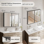 40x30 Pre-Assembled Black Medicine Cabinet with Mirror, Surface or Recessed Medicine Cabinet Mirror for Bathroom, Aluminum Beveled Frame Bathroom Vanity Mirror with Adjustable Shelves Storage