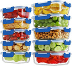 10 Pack Borosilicate Glass Meal Prep Containers with Locking Lids, Glass Food Storage Containers Set, Airtight Lunch Bento Boxes, BPA-Free & Leak Proof, 36oz & 14oz, Freezer, Oven Safe-Deep Blue