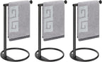 NearMoon Hand Towel Holder Stand, Thicken Metal L Shape Hand Towel Rack, Small Towel Ring, Stable Standing Towel Bar for Bathroom Kitchen Vanity Countertop, 8” L 14” H (Matte Black, 3 Pack)
