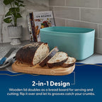 Sonder Los Angeles Union Large Bread Box | Fits Full Sourdough Loaves and More | Breadbox with Cutting Board | Homemade Bread Bin Storage Container | 14.25x9.25x7 in | Blue Green