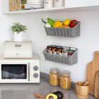 GRANNY SAYS Wicker Hanging Basket, 2 Pack Storage Baskets for Cabinet, Wall Mount Fruit Basket for Kitchen, Adhesive Bathroom Cabinet Organizer, Pantry Organizers and Storage, Gray