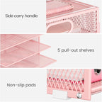 Lavatino 2 Pack 8-Tier Office Desk File Organizer, Letter Tray Paper Organizer with Handle, Including 5 Adjustable Slide Trays for Organizing Desk Workspace Accessories and Supplies (Pink Mesh)
