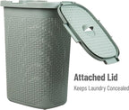 Mind Reader Slim Laundry Hamper with Lid, 60L Tall Clothes Basket, Narrow Tapered Design for Bathrooms, Closets and Laundry Rooms, Plastic, Mint