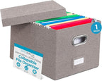 Internet's Best Collapsible File Box Storage Organizer with Lid - Decorative Linen Filing & Storage Office Boxes – Hanging Letter/Legal Folder – Home Office Bins Cabinet – Grey Container - 1 Pack