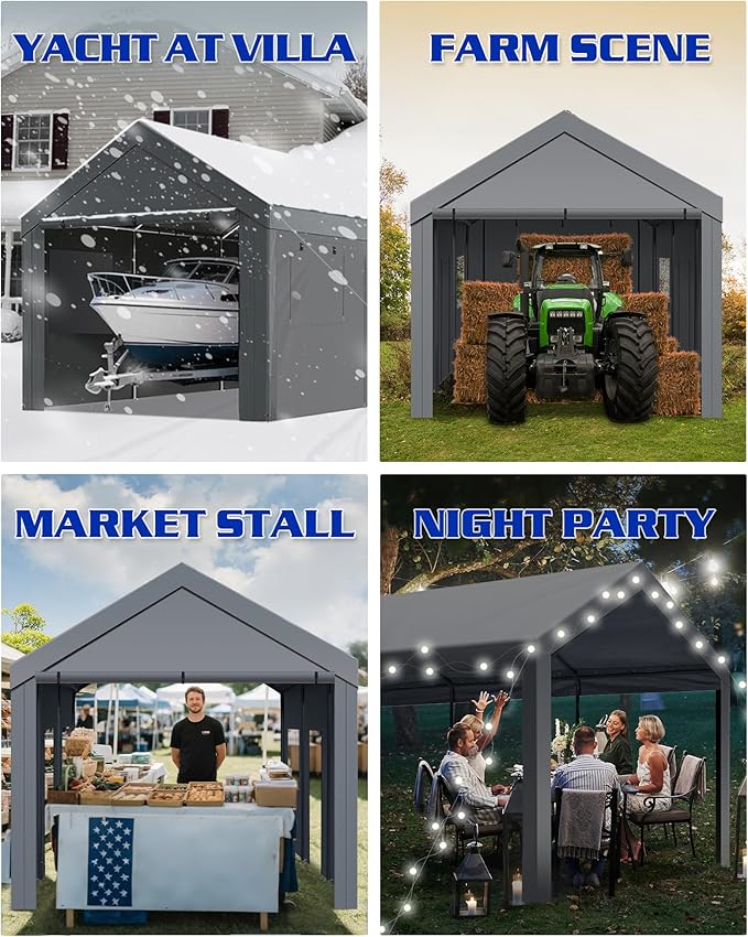 10x20ft Heavy Duty Carport, Waterproof UV Resistant Portable Garage Shelter with Rustproof Steel Frame, Car Canopy for Outdoor carport, Home Party and Workshops
