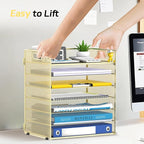 7 Tier Paper Organizer - Mesh Desktop File Holder with Handles for Office School Desk (Gold)