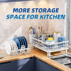 Dish Drying Rack, Stainless Steel-Dish Rack, Dish Racks for Kitchen Counter, Kitchen Dish Drainers with Removable Utensil Holder,New Drain Outlet,Plate Rack and Drainboard (White 3)
