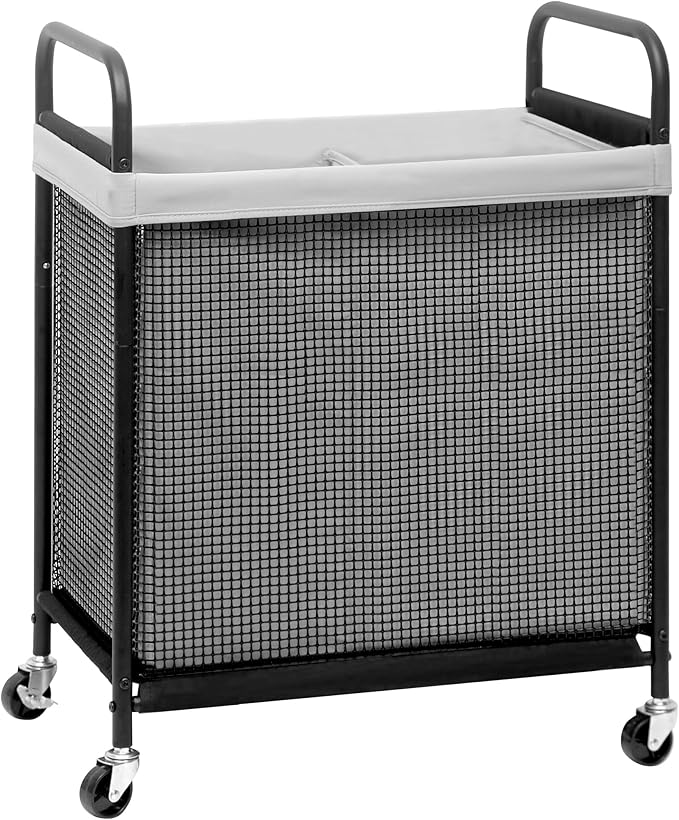 STORAGE MANIAC Rolling Laundry Hamper with Wheels 2-Section Laundry Sorter Rolling Laundrys Basket on Wheels with Removable Bag Clothes Hamper Laundrys Organizer Cart Bathroom Bedroom 100L Grey
