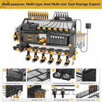 LBT 4 Layer Power Tool Organizer Wall Mount With Charging Station, Patented, 6 Outlet Power Strip, 6 Drill Holder, Heavy Duty Metal Garage Tool Storage Rack, Gifts For Men Fathers Day