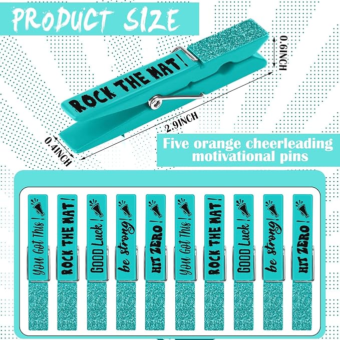 Kigeli 30 Pcs Spirit Clips Cheer Pins Cheerleader Gifts Clothes Pins for Backpacks Competition Glittered for Team Cheer Gifts Stuff Supplies Party Favors Accessories Bulk(Cyan,Shiny)