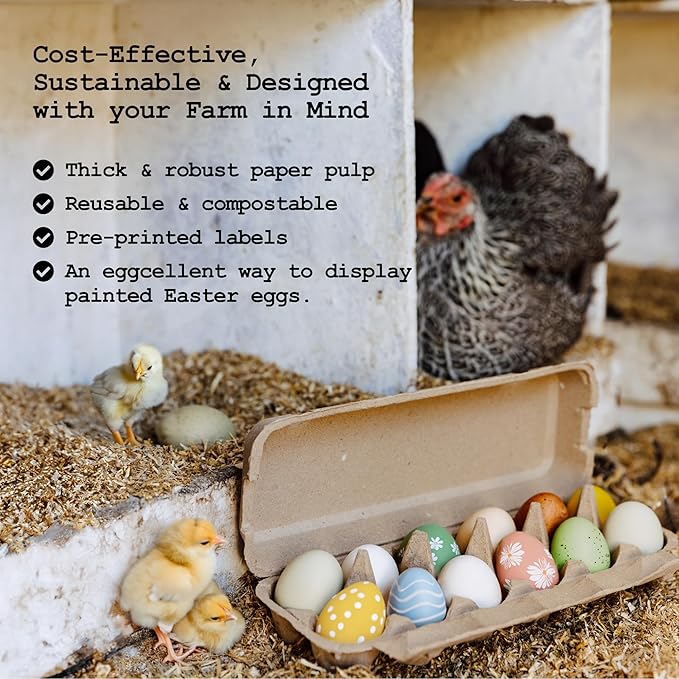 PTCOM Hatortempt Bulk Egg Cartons - 24-Pack, Reusable 12-Count Basket - Recycled Paper Pulp Protection & Ventilation - Fits Small to XL Sizes - Dozen Egg Carton Basket