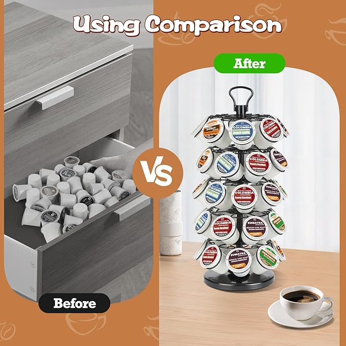 K Cup Holders,K Cup Holder, K Cups Holder,K Cup Carousel, Coffee Pods Holder Storage Organizer Stand,No Assembly Required,Black (40 Pods Capacity Easy Assembly Glossy Black)