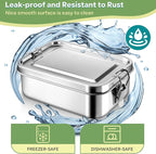 HaWare Stainless Steel Bento Box, 47oz (1400ML) Lunch Box Container with Lids and 2 Removable Dividers, Metal Lunch Containers with Locking Clips, Leak-Proof Food Storage Containers for Work School