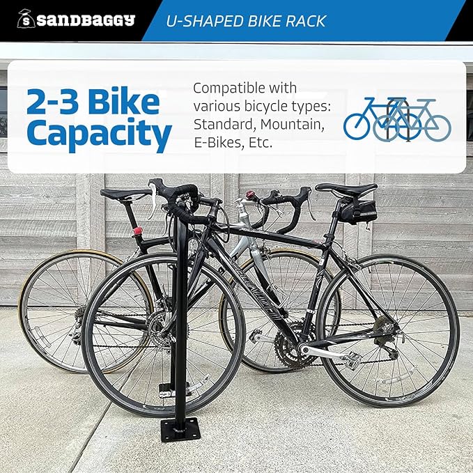 Sandbaggy In Ground Bike Rack | U Shaped, Commercial, Outdoor, 1 Loop, Steel | Black, 14.5" x 34" (10)