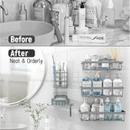 5 Pack Shower Caddy Organizer Rack Shelf for Inside Shower, Self Adhesive Bathroom Wall Storage Basket Rustproof Stainless Steel Large Capacity Shampoo Holder, Grey