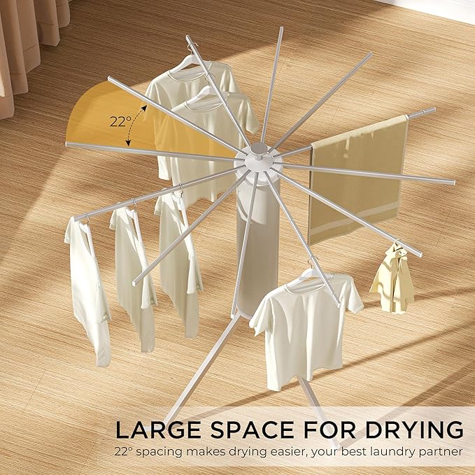 Tripod Clothes Drying Rack, Garment Rack Portable and Foldable Space Saving Laundry Drying Rack - Dryer Rack Clothing Floor Folding Balcony Bedroom Household (Silver(Aluminum), 12 rods)