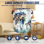 Funny Ocean Sea Turtle Laundry Basket Oxford Cloth Cute Turtles Laundry Hamper With Handle Foldable Portable Clothes Storage Basket Ocean Laundry Bag 18.9"x16.5" For Laundry Room/Bedroom/Bathrooms