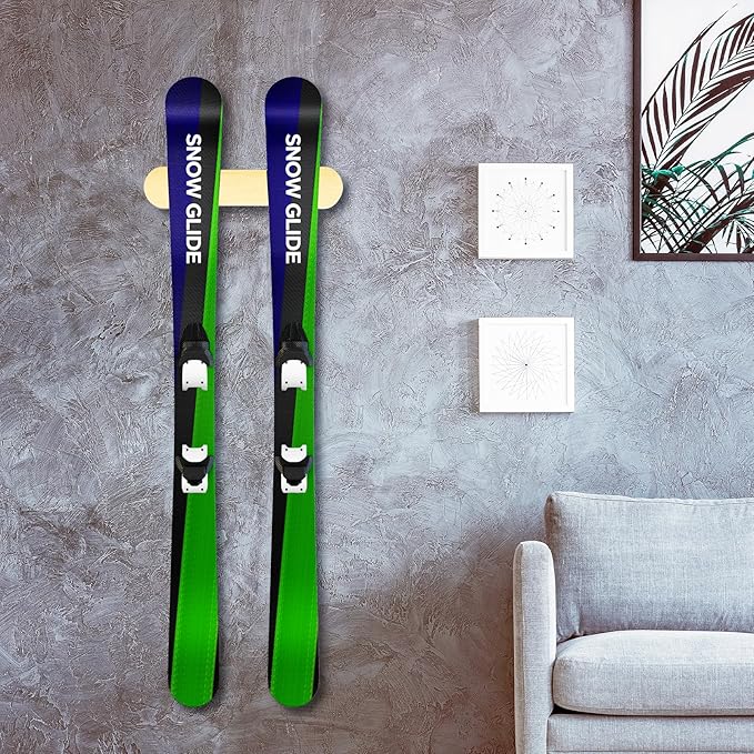 Wooden Ski & Snowboard Wall Mount Horizontal, Skateboard Wall Rack with Screws, Snowboard Display Stand, Indoor Snowboard Storage for Room, Garage (2, wood)