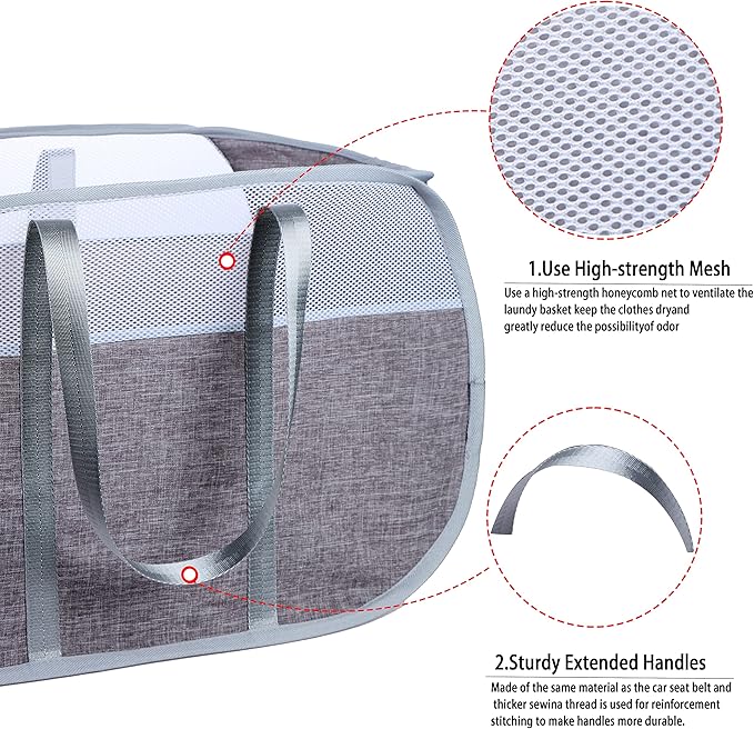 Pop Up Laundry Hamper，with Durable Handles collapsible laundry basket，Easy to Open and Fold for college Dorm,kids room，travel (2 gray)…