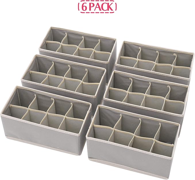 DIOMMELL Set of 6 Foldable Cloth Storage Box Closet Dresser Drawer Organizer Fabric Baskets Bins Containers Divider for Clothes Underwear Socks Lingerie Clothing, Grey 00-0600