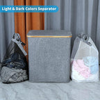 efluky Laundry Hamper with Lid, Double Laundry Hamper with 2 Removable Bags, 2 Section Laundry Basket with Bamboo Handles for Bathroom, Bedroom & Laundry Room, 140L (36.9 Gallon) Blue Grey