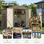 Devoko 8 x 6 FT Metal Storage Shed with Floor Frame Waterproof Garden Tool Shed with Lockable Door, Outdoor Shed Storage House for Backyard Patio Lawn, Brown