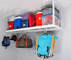SafeRacks – 2x8 Overhead Garage Storage Rack - Height Adjustable Steel Overhead Storage Rack - 400 Pound Weight Capacity (White, 12"-21")